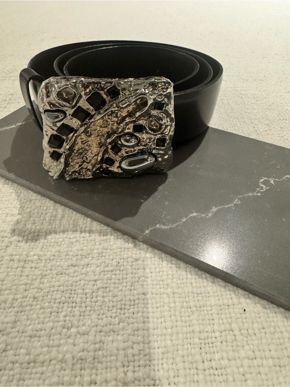 Prada spazzolato leather belt metallic polished steel / inlay of precious stone - Picture 6 of 10